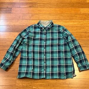 L.L. Bean Teal Plaid fleece lined flannel shirt women’s xl